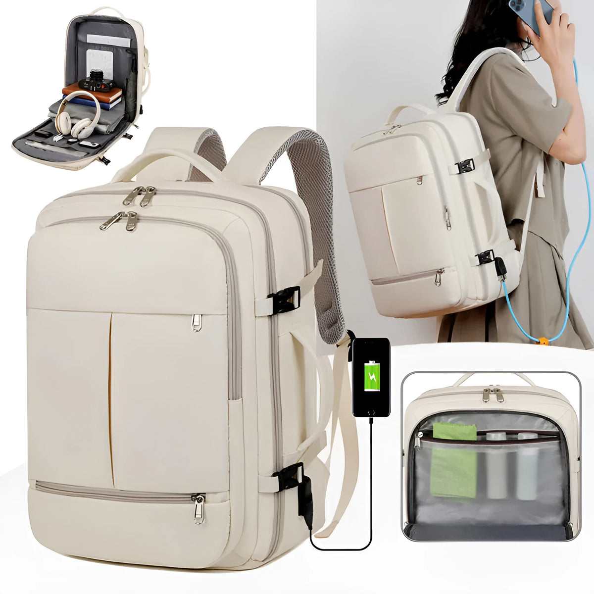 Waterproof oxford cloth business backpack with multiple pockets showing 15.6-inch laptop compartment