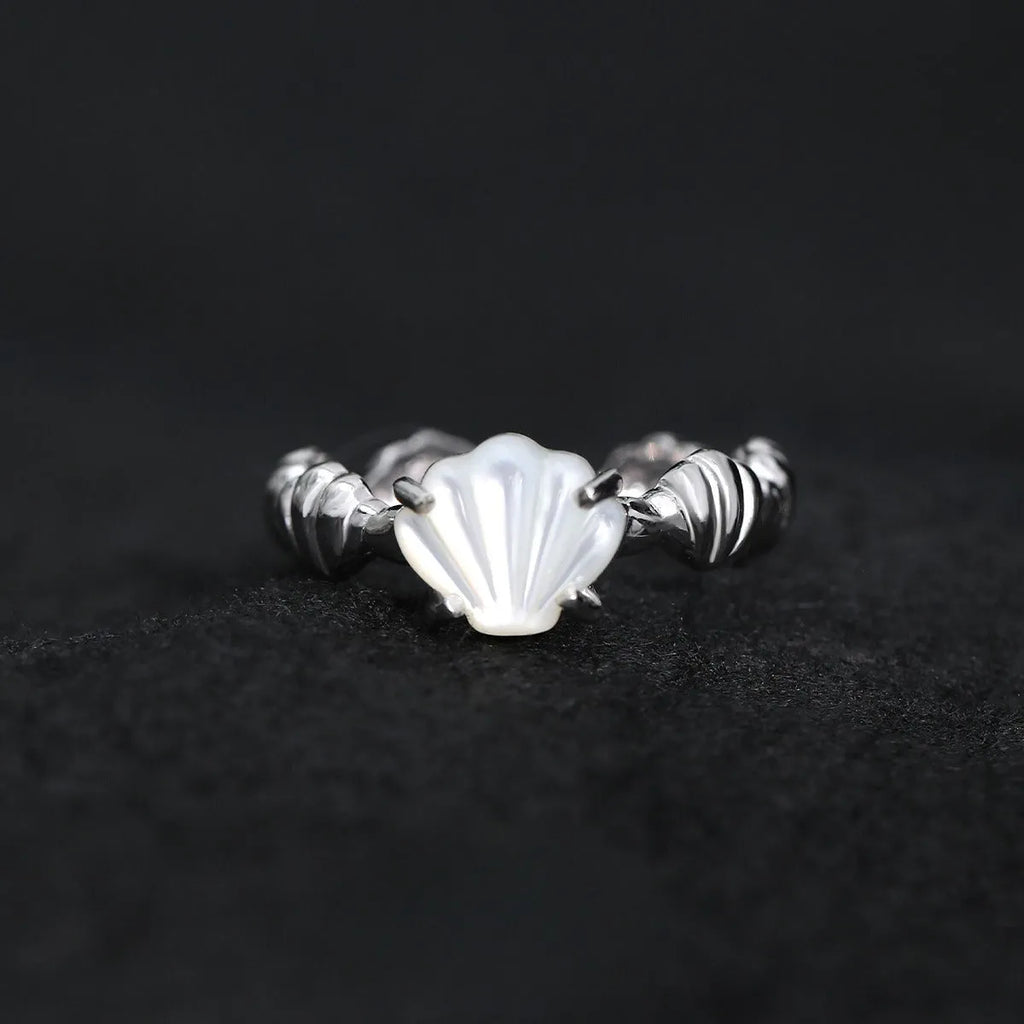 Women's adjustable ring with shell tiger eye gemstone in electroplated white gold finish