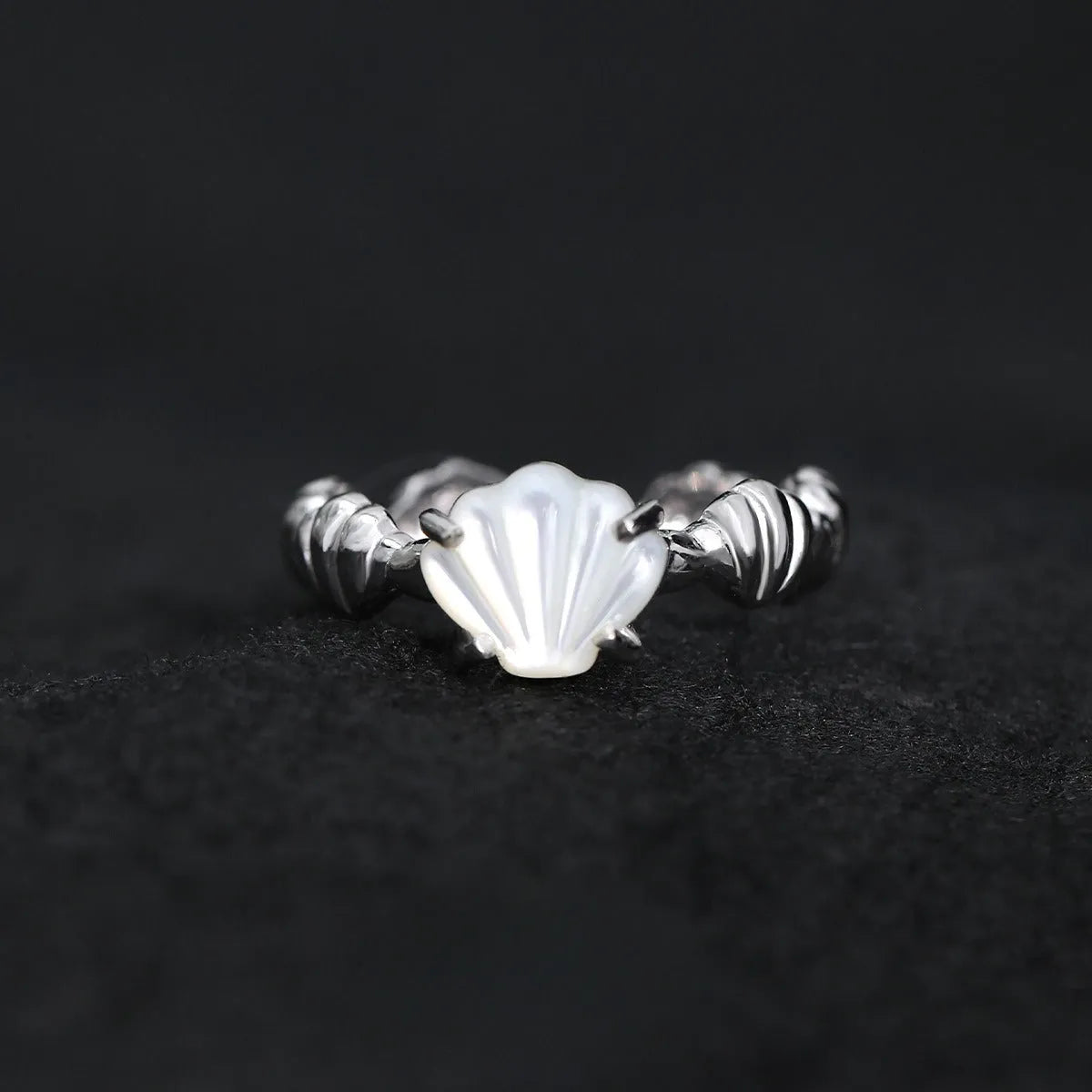 Women's adjustable ring with shell tiger eye gemstone in electroplated white gold finish