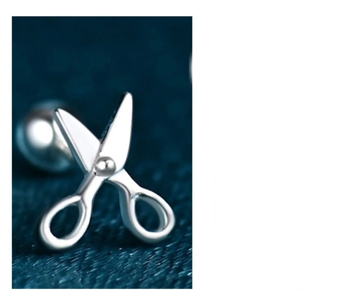 S999 pure silver screw-style ear nails with small scissors decoration on 8mm diameter studs