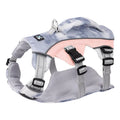 Reflective polyester dog chest strap in light blue, shown with adjustable sizing.