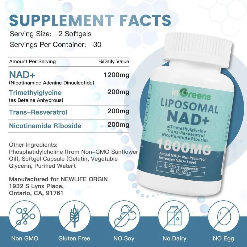Bottle of NMN nicotinamide mononucleotide anti-ageing gel capsules.