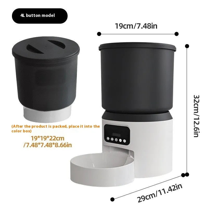 4L smart pet feeder with control panel, food hopper, and optional stainless steel bowl for cats and dogs.
