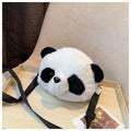 Plush crossbody shoulder bag with panda design, cylindrical shape measuring 18x15cm