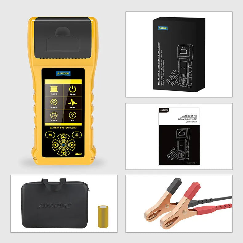 AUTOOL BT760 12V 24V vehicle battery tester with colour screen and thermal printer for car and truck diagnostics