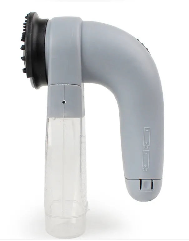 Grey portable electric pet hair vacuum cleaner with soft rubber grooming head