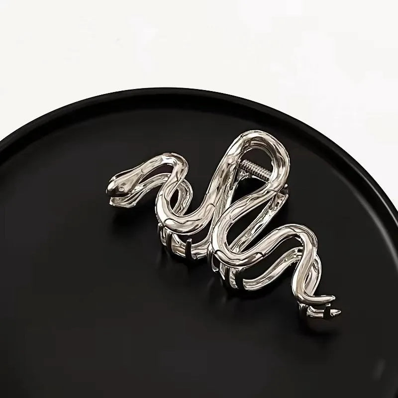 Slytherin serpentine snake design metal hair clip 10.5cm silver gun black electroplated finish