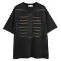 Men's loose dark street style skull print cotton t-shirt with drop-shoulder sleeves in brown and black colours