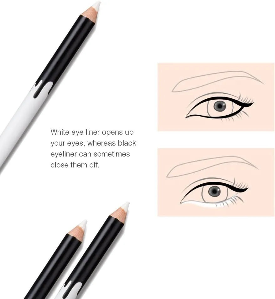 12-piece waterproof white and black eyeliner pencil set with sharpener for versatile makeup application
