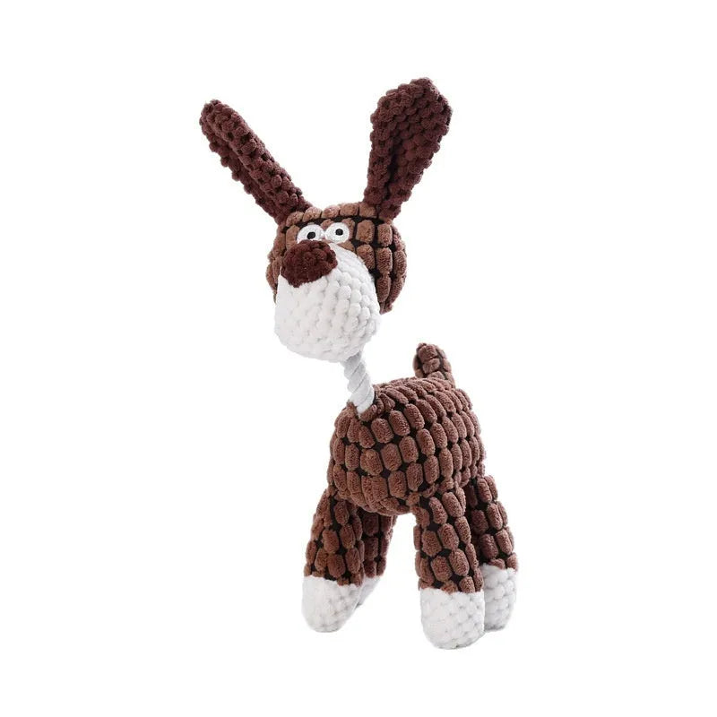Pet plush chew toy for puppies with bite-resistant fabric in multiple design options