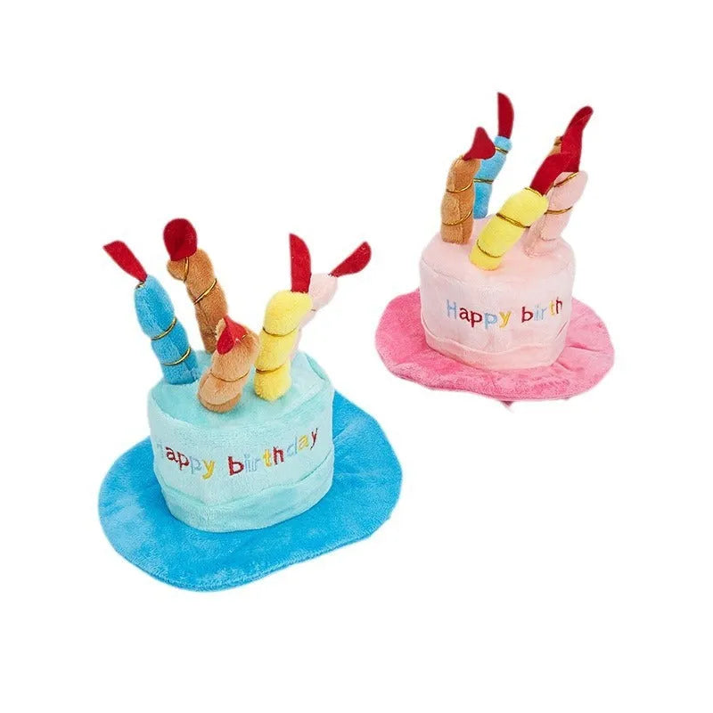 Blue dog birthday party hat for toy breeds measuring 21cm wide by 15cm deep