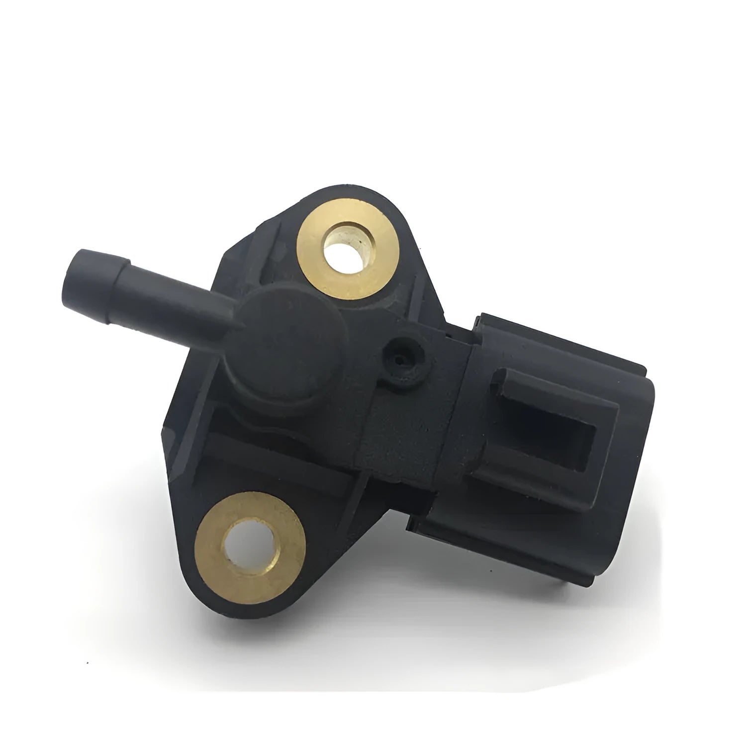 Black Ford compatible intake pressure sensor with electrical connector for automotive installation