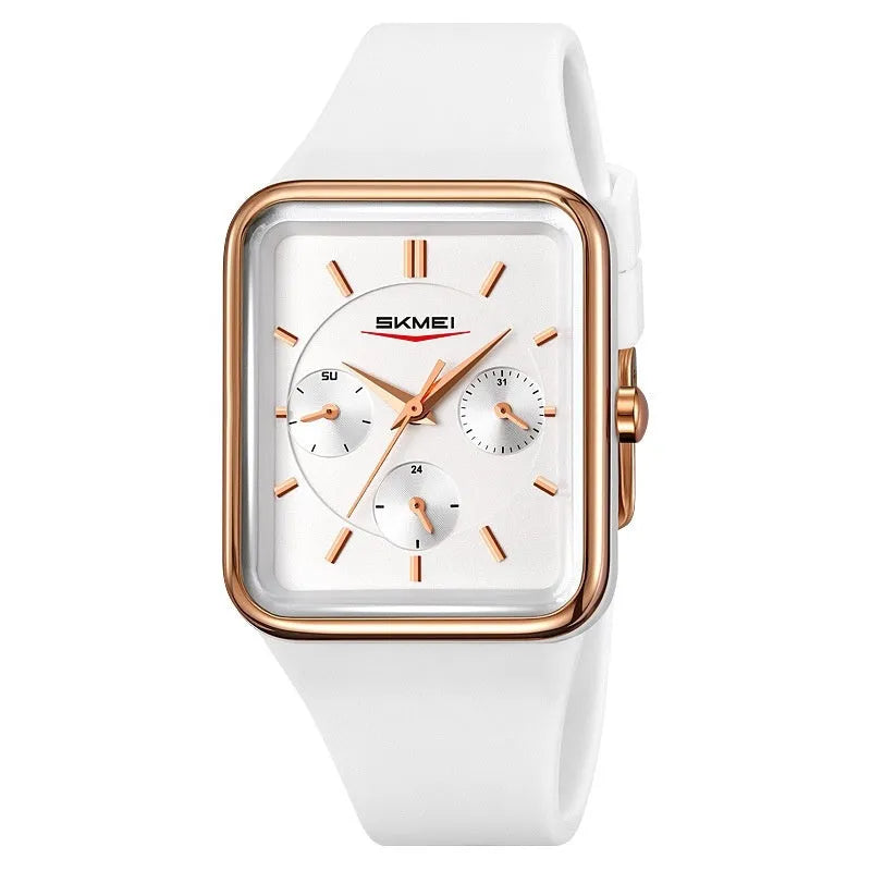 Square silicone waterproof watch for girls in multiple colour options showing 10.8mm thickness