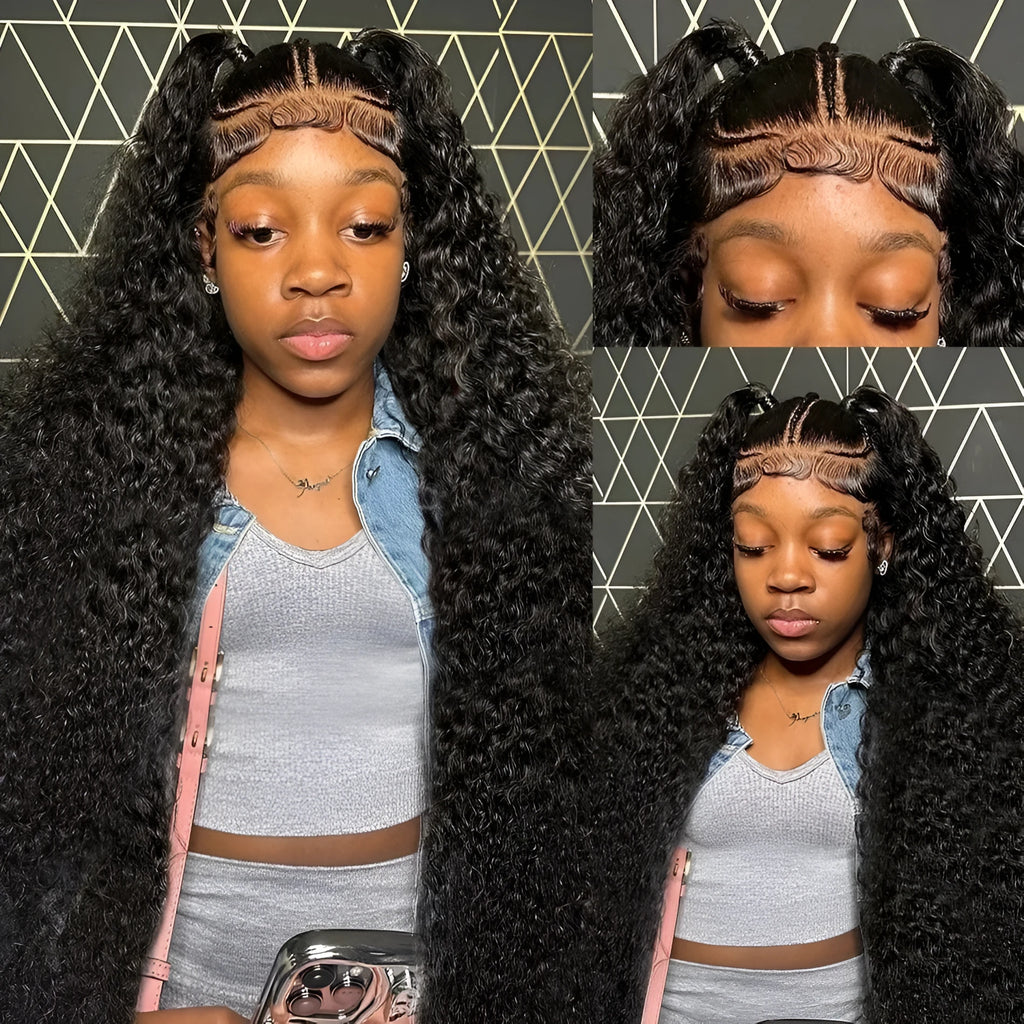 13x6 front lace wig with medium long curly hair and side bangs, high temperature fibre, 10-36 inch lengths