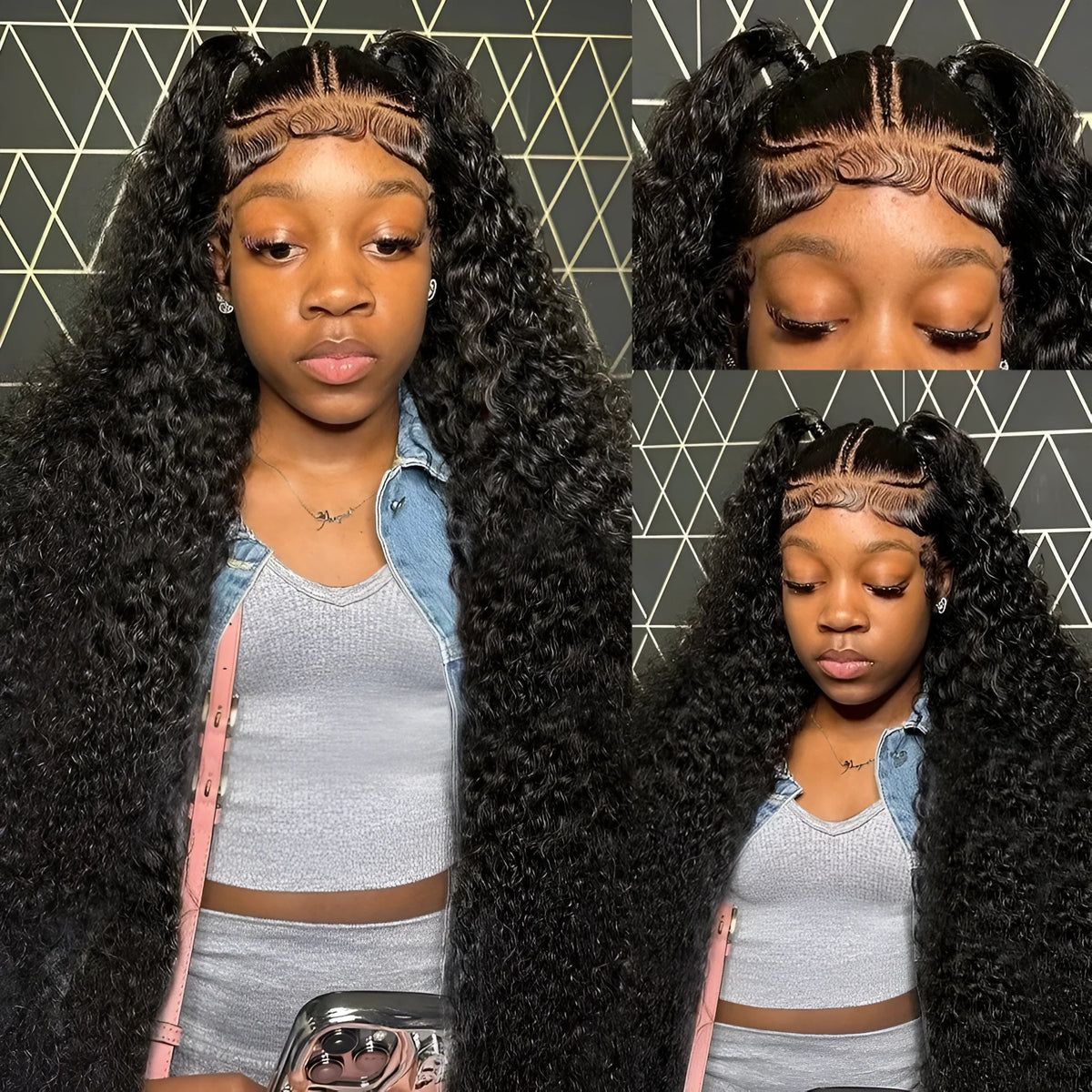 13x6 front lace wig with medium long curly hair and side bangs, high temperature fibre, 10-36 inch lengths