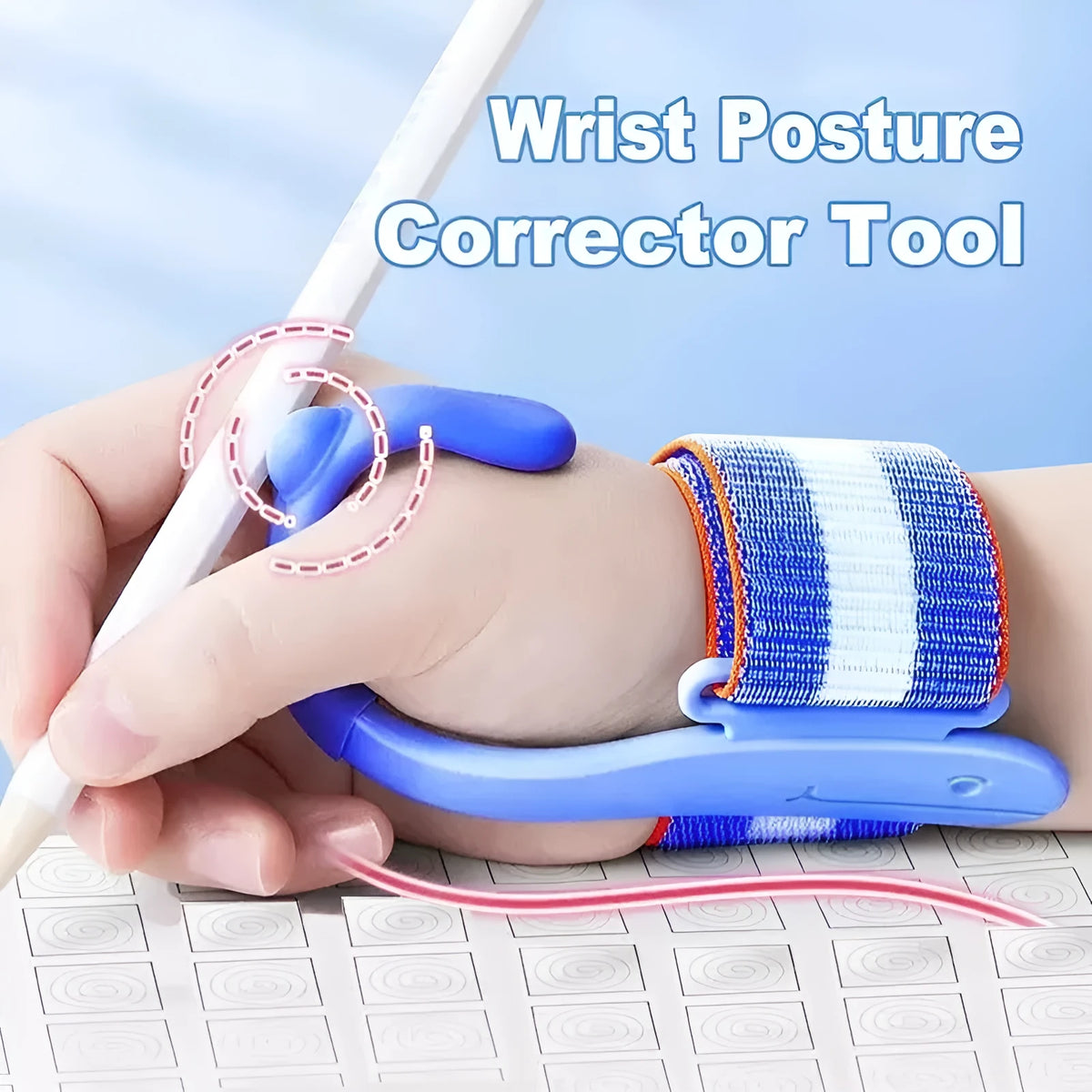 Blue and pink anti-hook holder pen control corrector wrist brace made of ABS nylon for writing posture correction