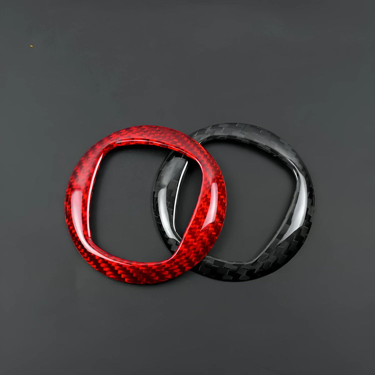 Carbon fibre steering wheel decorative sticker frame in black or red for car interior customisation