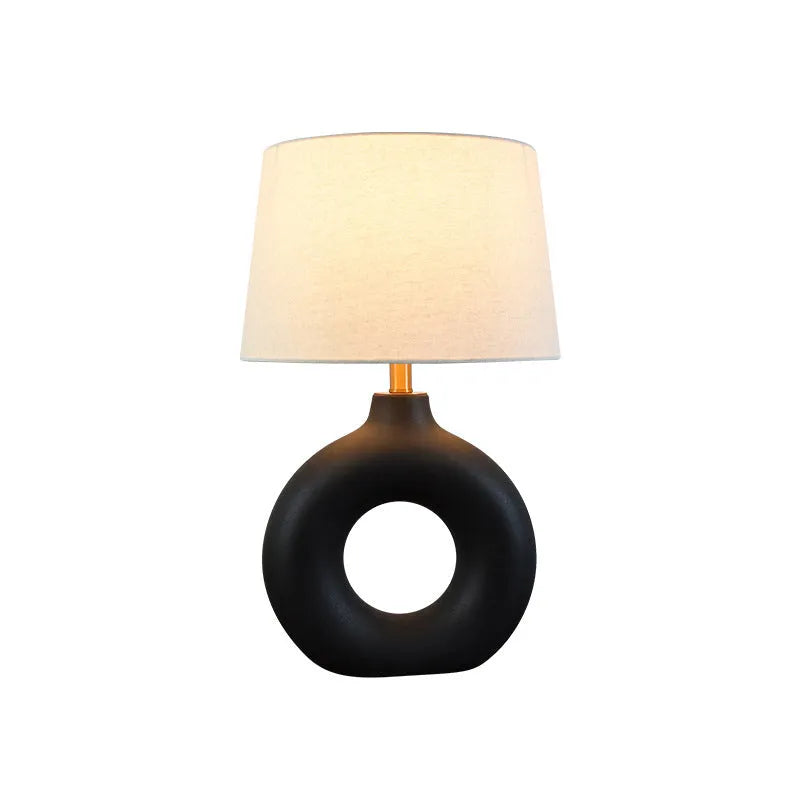 Japanese style pottery pot table lamp in white or black, small size 52cm tall with button switch
