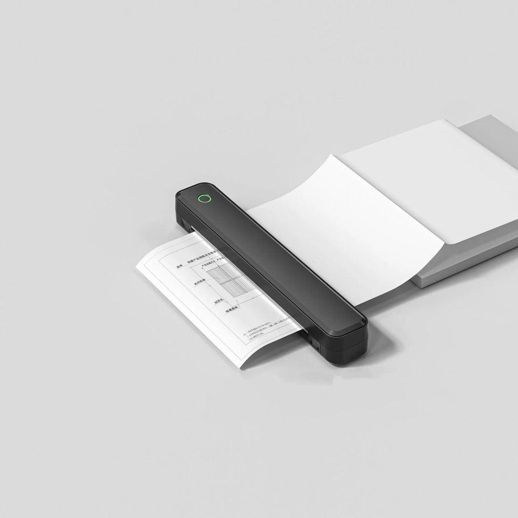 Compact Bluetooth thermal printer for mobile phones measuring 295mm long with black or white housing