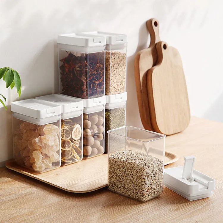 White transparent plastic 400ml Japanese-style grain storage container for kitchen organisation