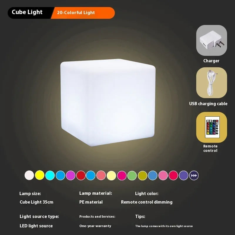 Square LED cube light for outdoor garden or patio use with modern design