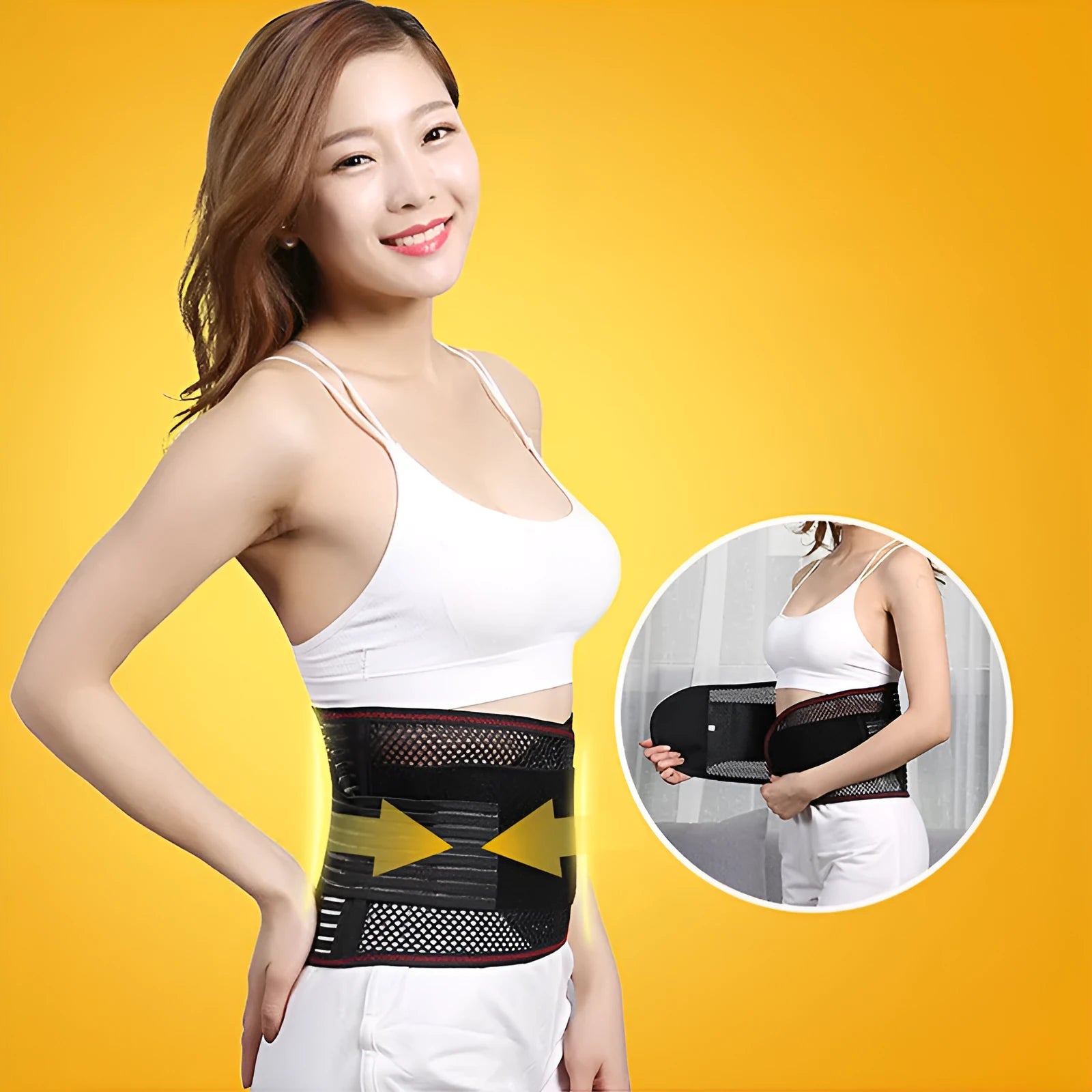 Black sports waist support belt with internal steel plate for lumbar decompression during fitness activities.