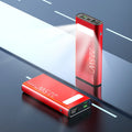 Alloy shell portable power bank with LCD display, shown in black, featuring USB-C PD fast charge port.