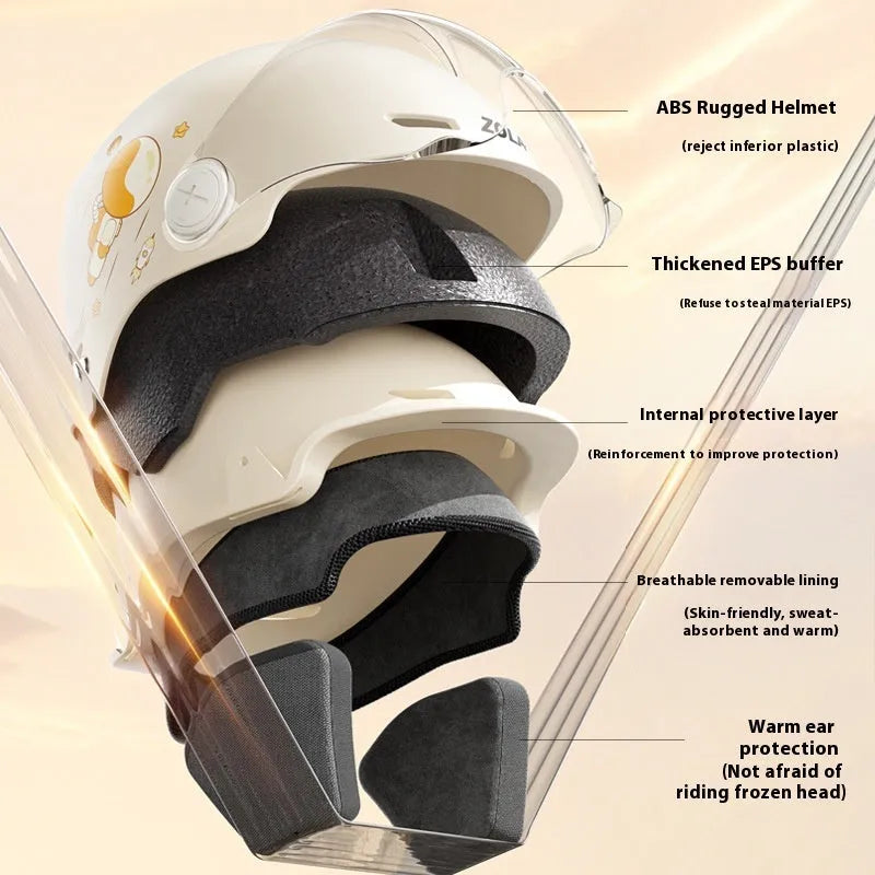 Khaki ABS half helmet for electric motorcycle with sun protection glasses