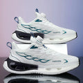 Men's low-top casual sneaker in light blue mesh with a round toe and flat rubber sole.