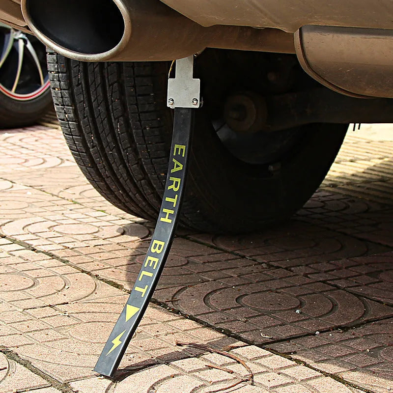 Black rubber car electrostatic belt with copper wire grounding chain, 370mm length for SUV and saloon vehicles