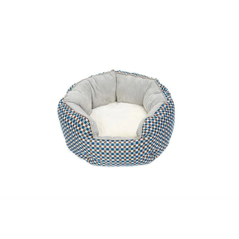 Octagonal pet bed with removable mats in blue colour for cats and small dogs
