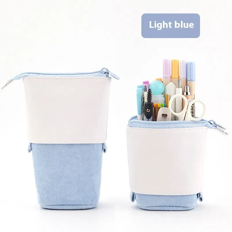 Korean style corduroy telescopic stationery case in multiple colour options with drop-down design