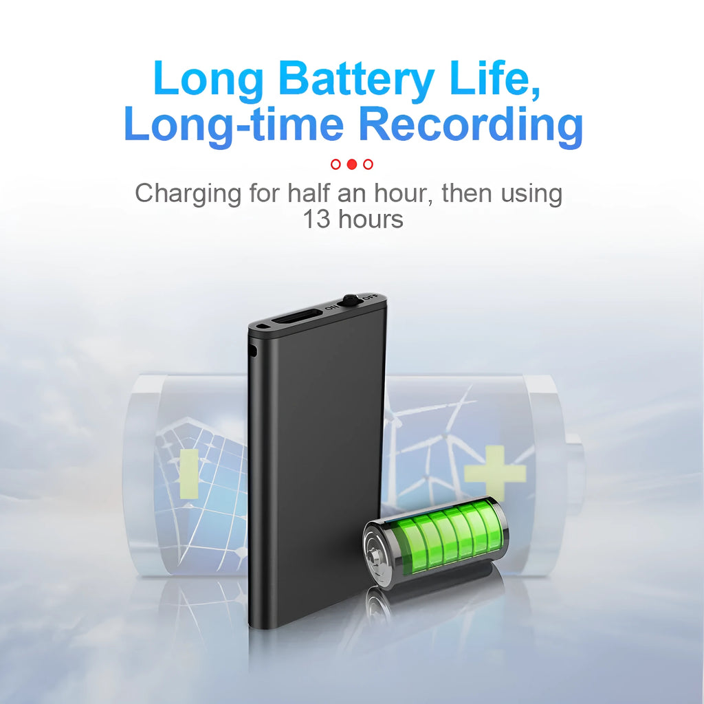 Silver aluminium alloy encryption recording pen with voice control and HD noise reduction.
