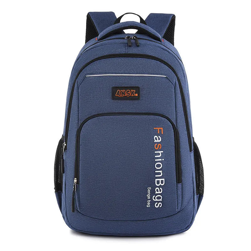 Fashion nylon backpack in black with double shoulder straps and multiple zipper compartments for travel and computer storage