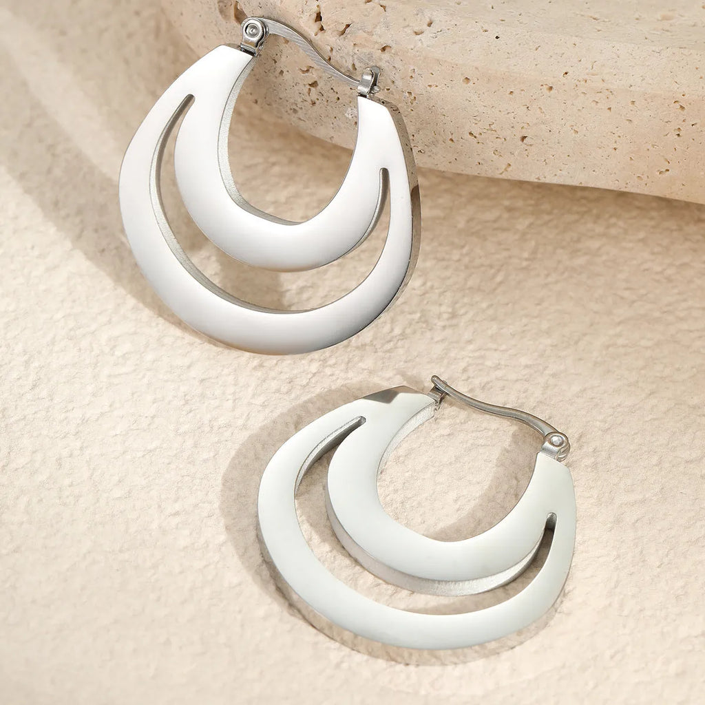 Geometric French earrings with gold plating on stainless steel, round ring design, 18K purity