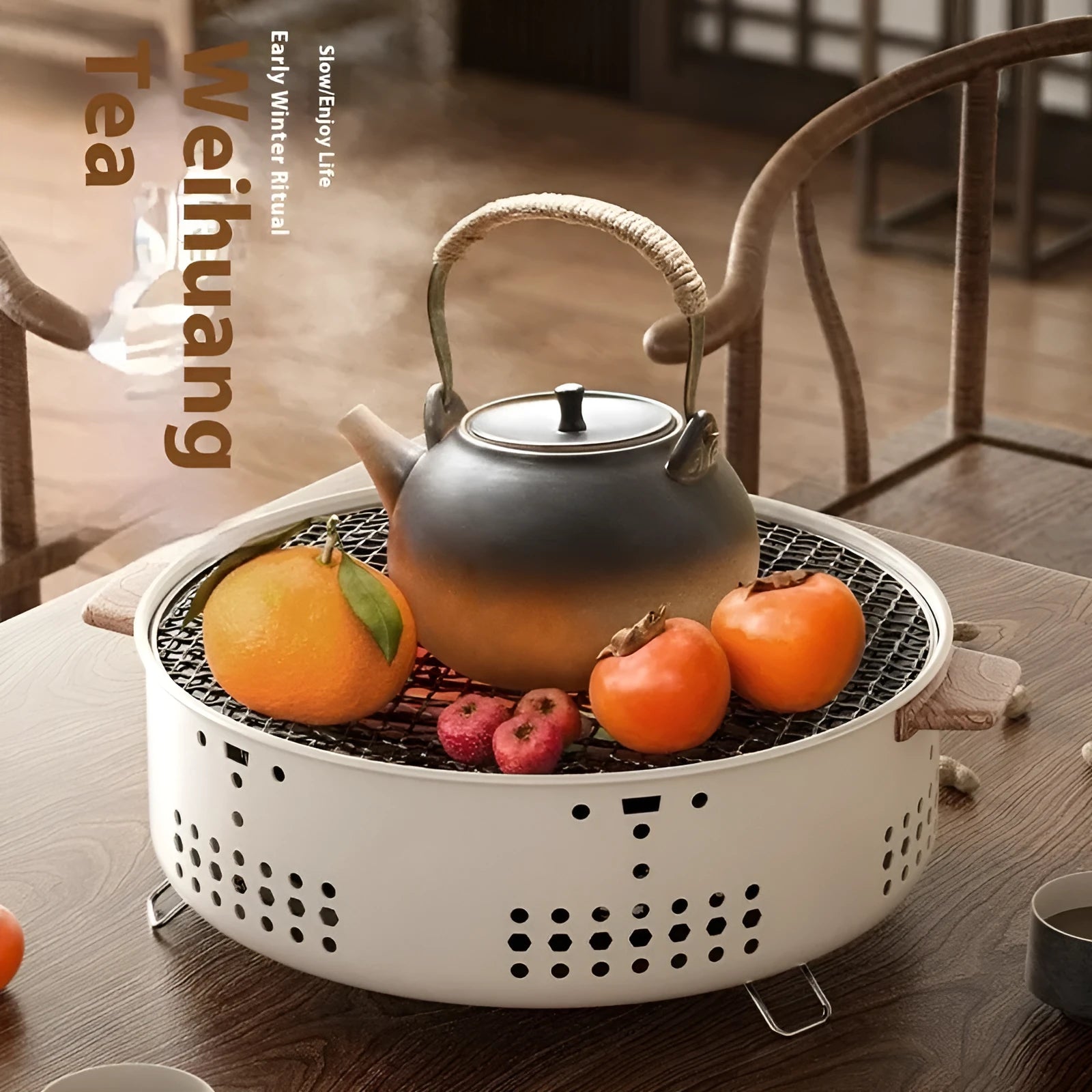Portable indoor charcoal cooking stove with grill rack disk for 3-5 people