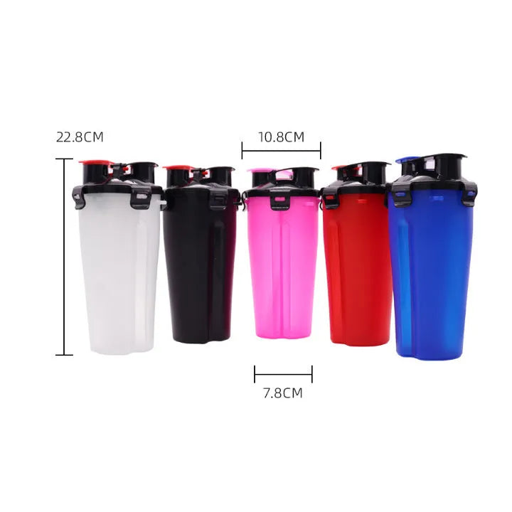 Portable 2-in-1 pet water and food cup in multiple colours with water and food compartments