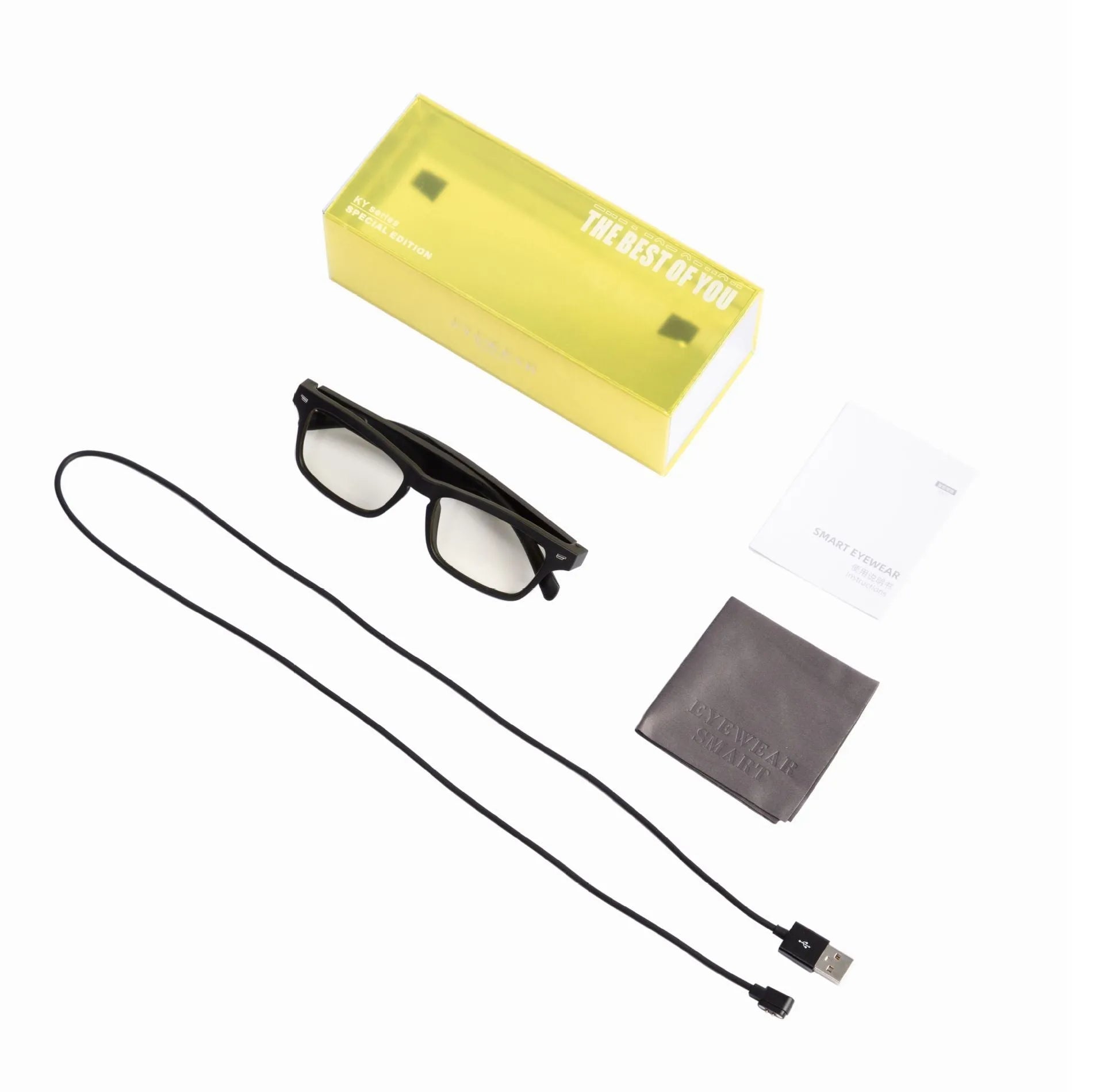 Smart glasses with semi-open Bluetooth speakers, PC+ABS frame, and protective lenses