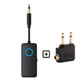 Black Bluetooth 5.4 audio adapter with 3.5mm plug showing wireless connectivity for audio devices