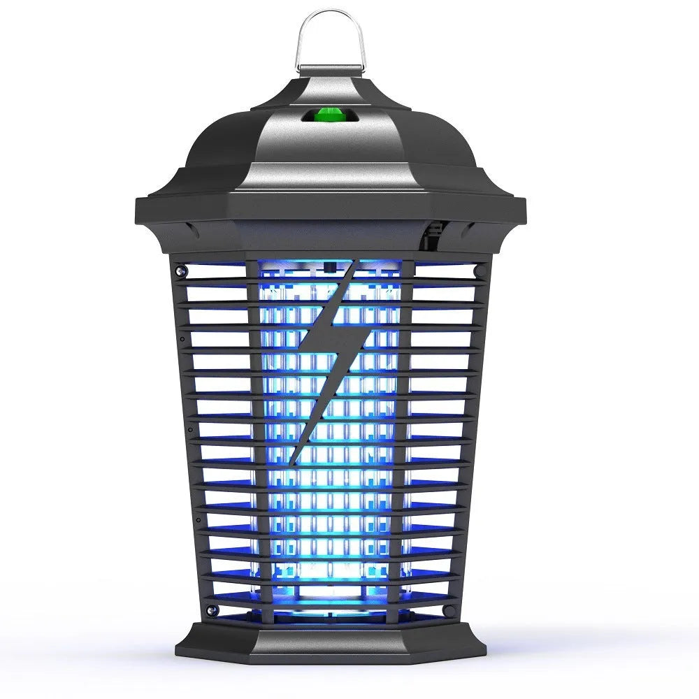 Black outdoor UVA mosquito catcher with electric shock grid and UV lamp for household insect control