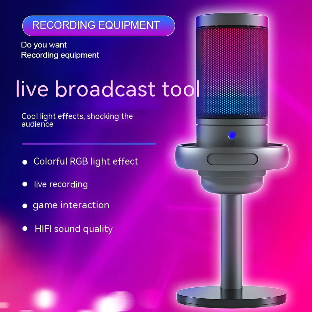 RGB USB condenser microphone for computer recording in black, white, or pink colour options