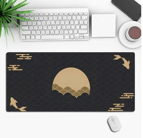 Anime design gaming mouse pad with non-slip rubber base shown on a desk