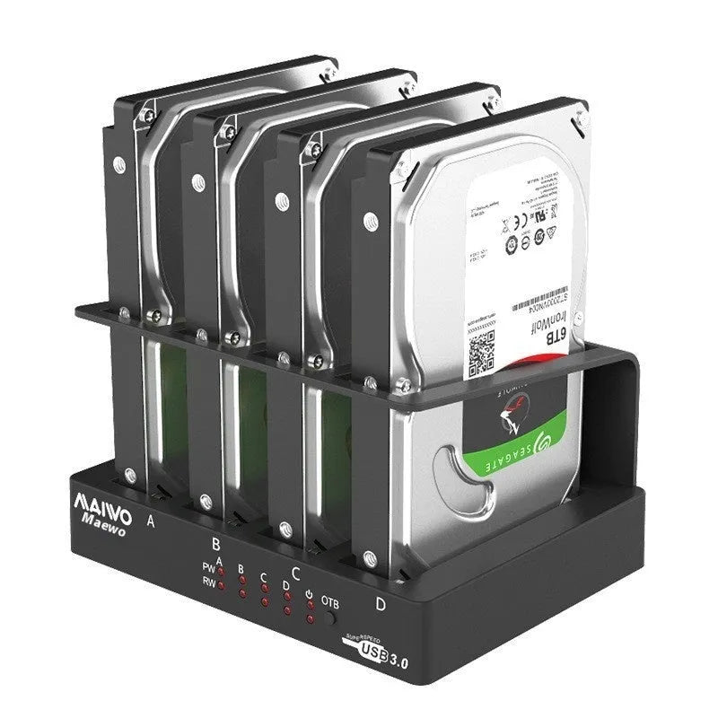 Four-bay external hard drive docking station expansion base for 2.5-inch SATA drives with cables and brackets