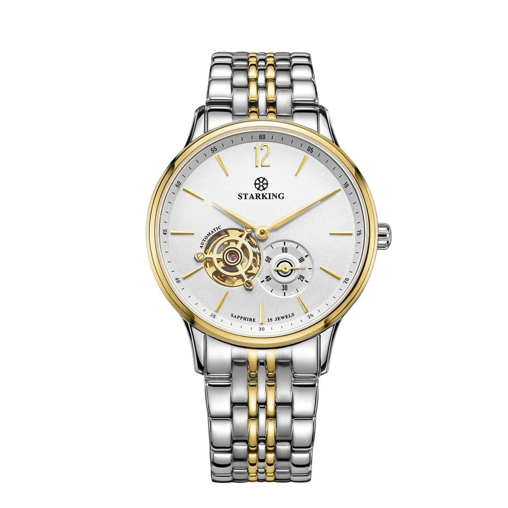 Automatic mechanical men's waterproof business watch with circular dial and stainless steel case