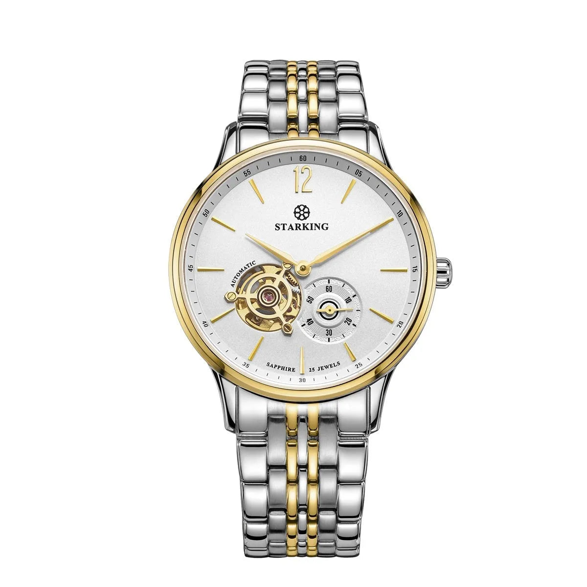 Automatic mechanical men's waterproof business watch with circular dial and stainless steel case