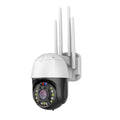 Outdoor dome surveillance camera with 360-degree rotation capability showing 5MP resolution and infrared night vision