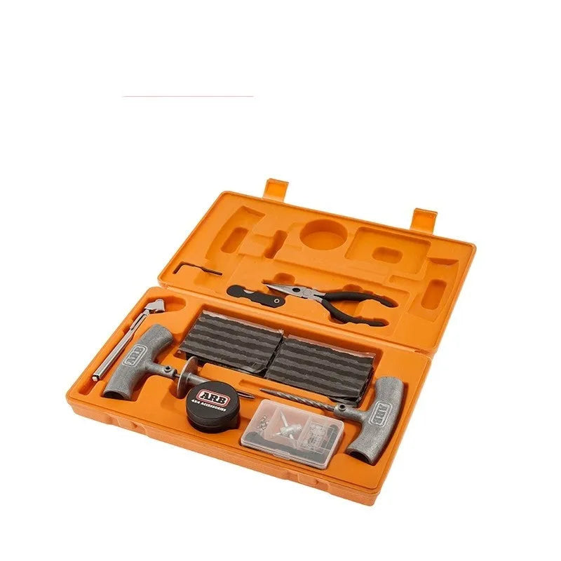 Speedy Seal emergency car tyre repair tool set in a yellow case with insertion tool, reamer, and gauge.