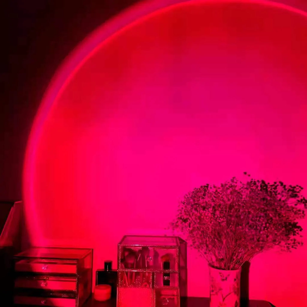 Sunset red USB rechargeable rainbow projection lamp with push-button switch