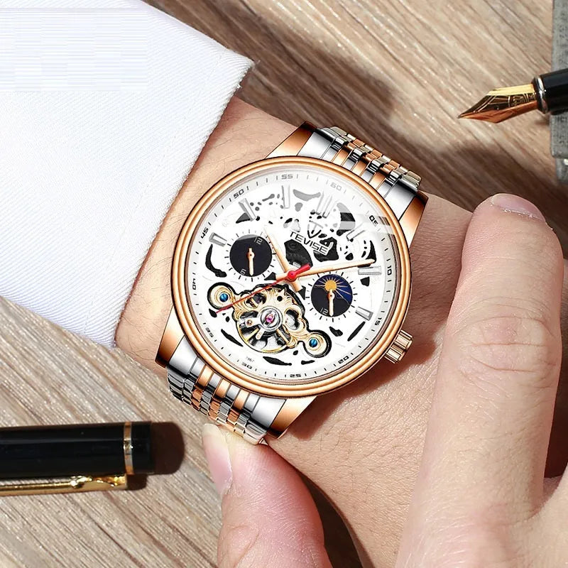 Fashion Tourbillon Waterproof Luminous Mechanical Watch Body for men in 16.5mm thickness with rose black and white options