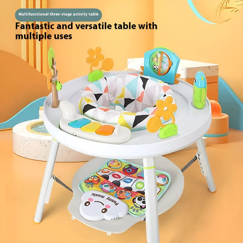 Plastic baby jumping chair with overhead gymnastics rack and toy attachments in Yaya duck design